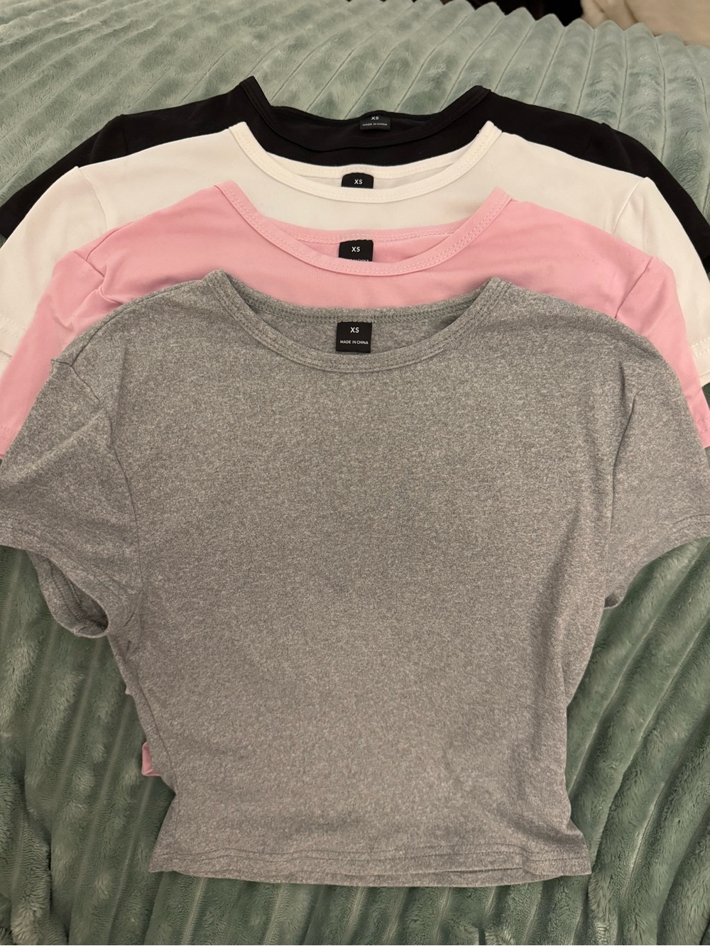 SHEIN Short-Sleeve Crewneck Tee 4-Pack — Gray, Pink, White, Black